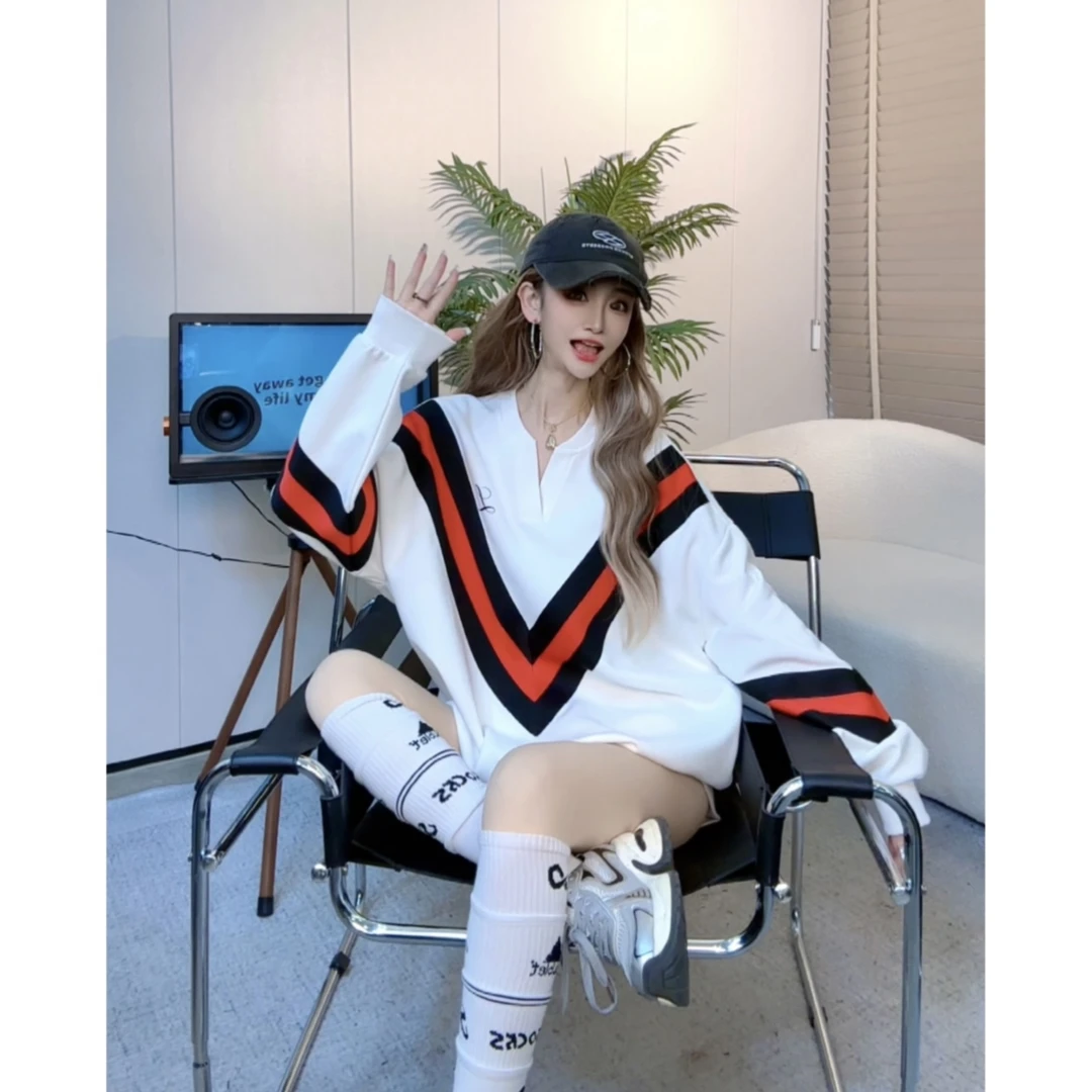 【INCC】2024秋冬新款加绒卫衣美式V领设计感小众休闲上衣