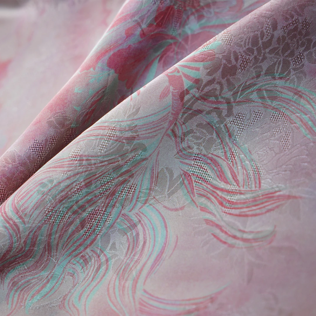 【锦鲤牡丹】人丝提花新中式国风透气连衣裙裤子服装布头布料面料