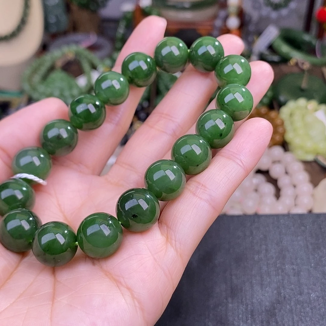 和田玉碧玉手链约12MM清货价未镶嵌