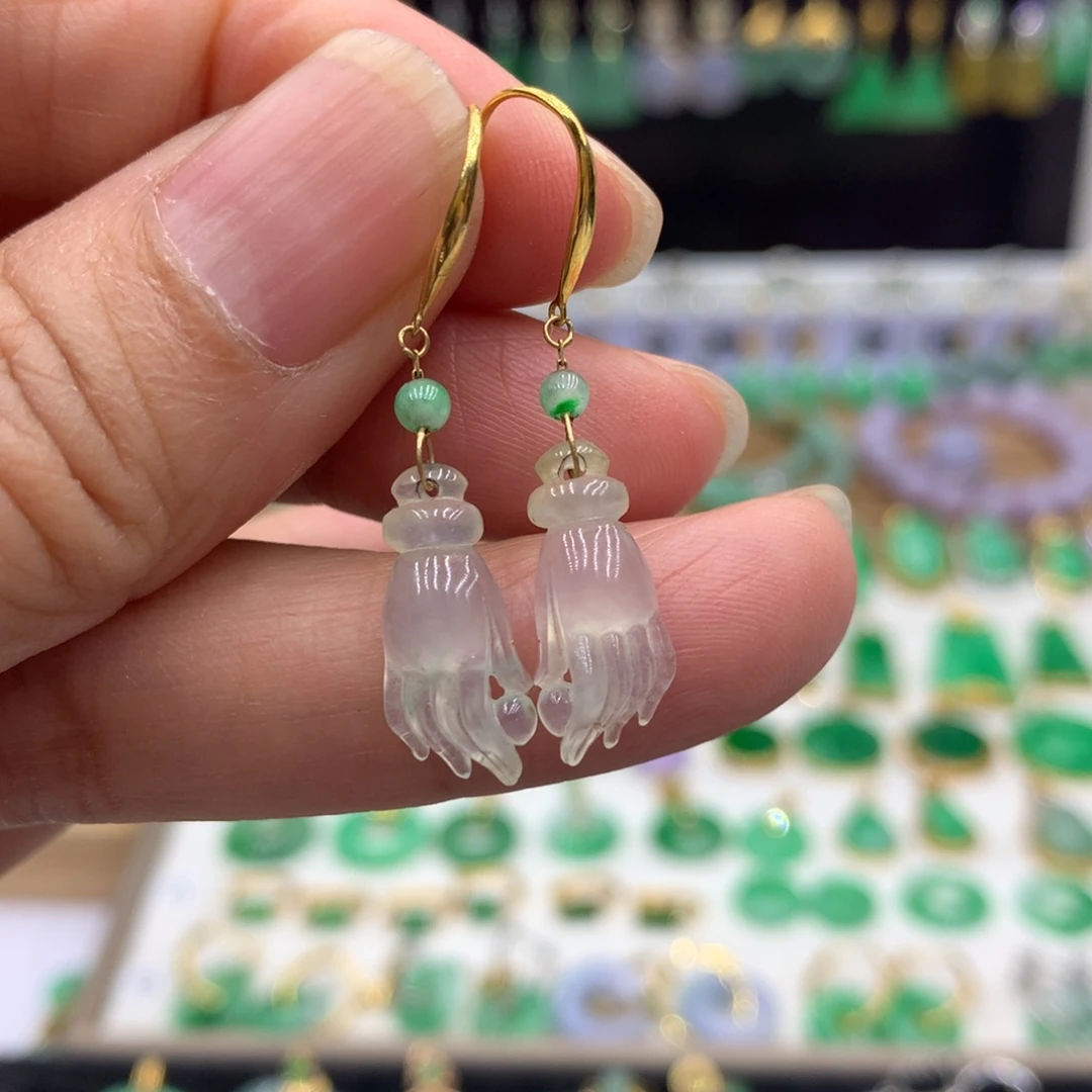 翡翠18K金镶嵌耳饰