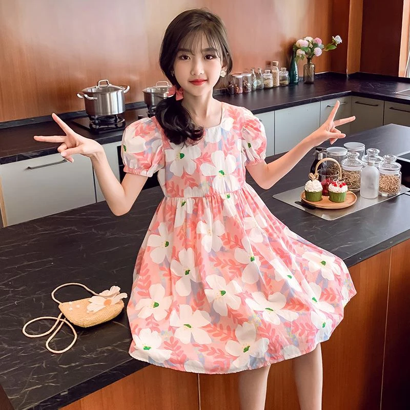 FAVMARTHA~女童连衣裙夏款2025新款童装女孩公主裙儿童复古花朵裙