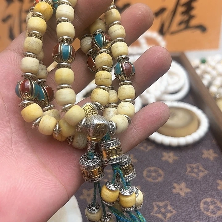 核桃木/黑胡桃（胡桃木）白色驼骨手持