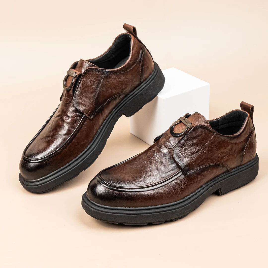 皮鞋男头层牛皮秋透气一脚蹬商务休闲软底纯色舒适时尚百搭25013