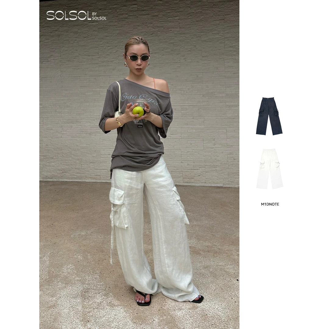 M1DNOTE 25早秋洋气慵懒感亚麻银丝/仿牛仔亚麻休闲长裤SOLSOL