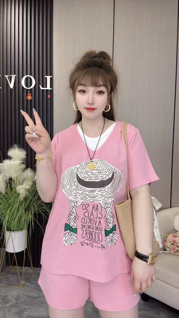 2025夏季新款1367小草帽大码女装半袖套装百搭洋气款减龄显瘦