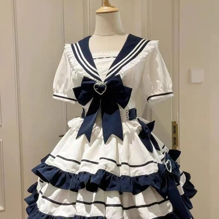 【2189人收藏】海边夏日海军风绀色水蓝色青春元气少女JK蛋糕蓬蓬