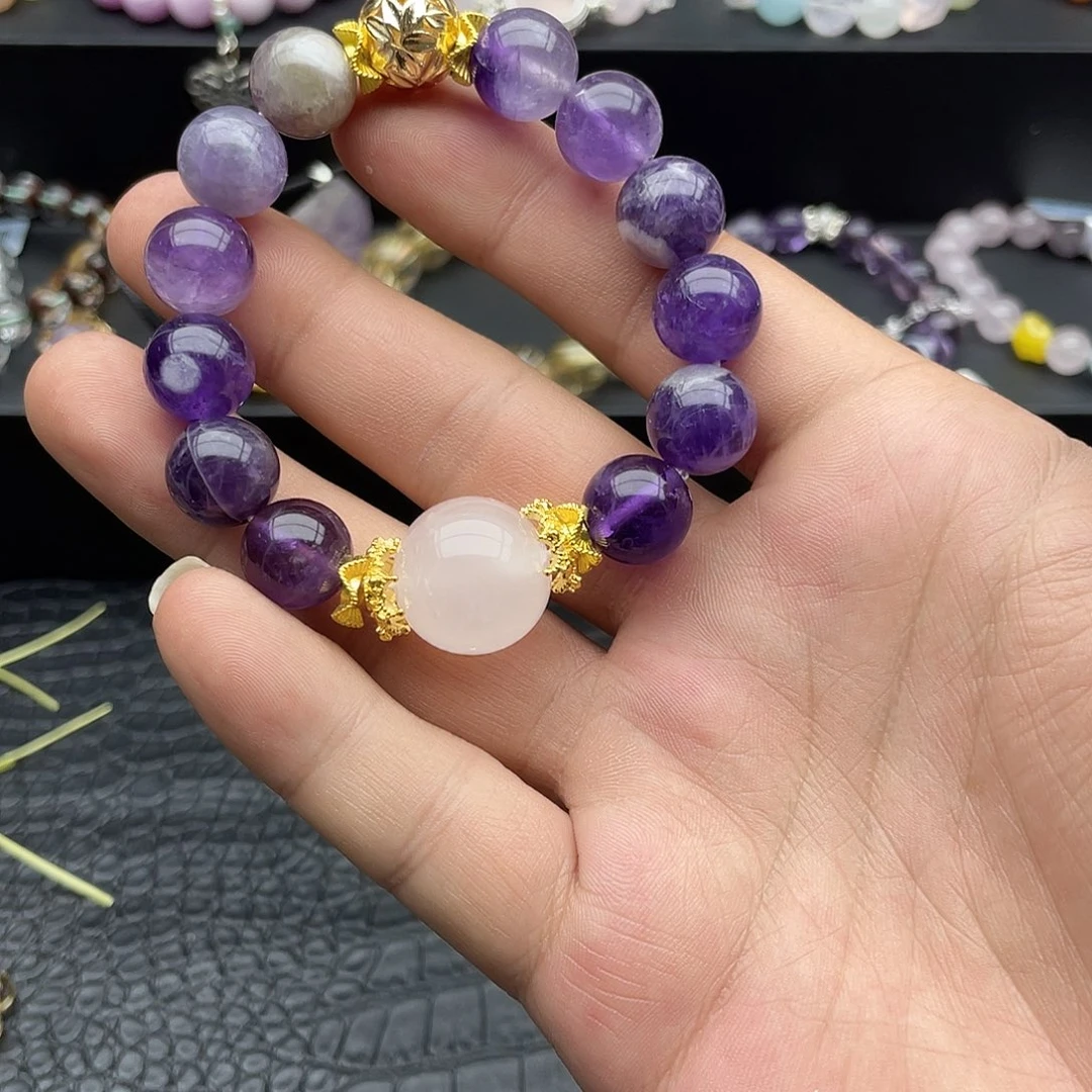 水晶手链未镶嵌乌拉圭紫水晶粉水晶