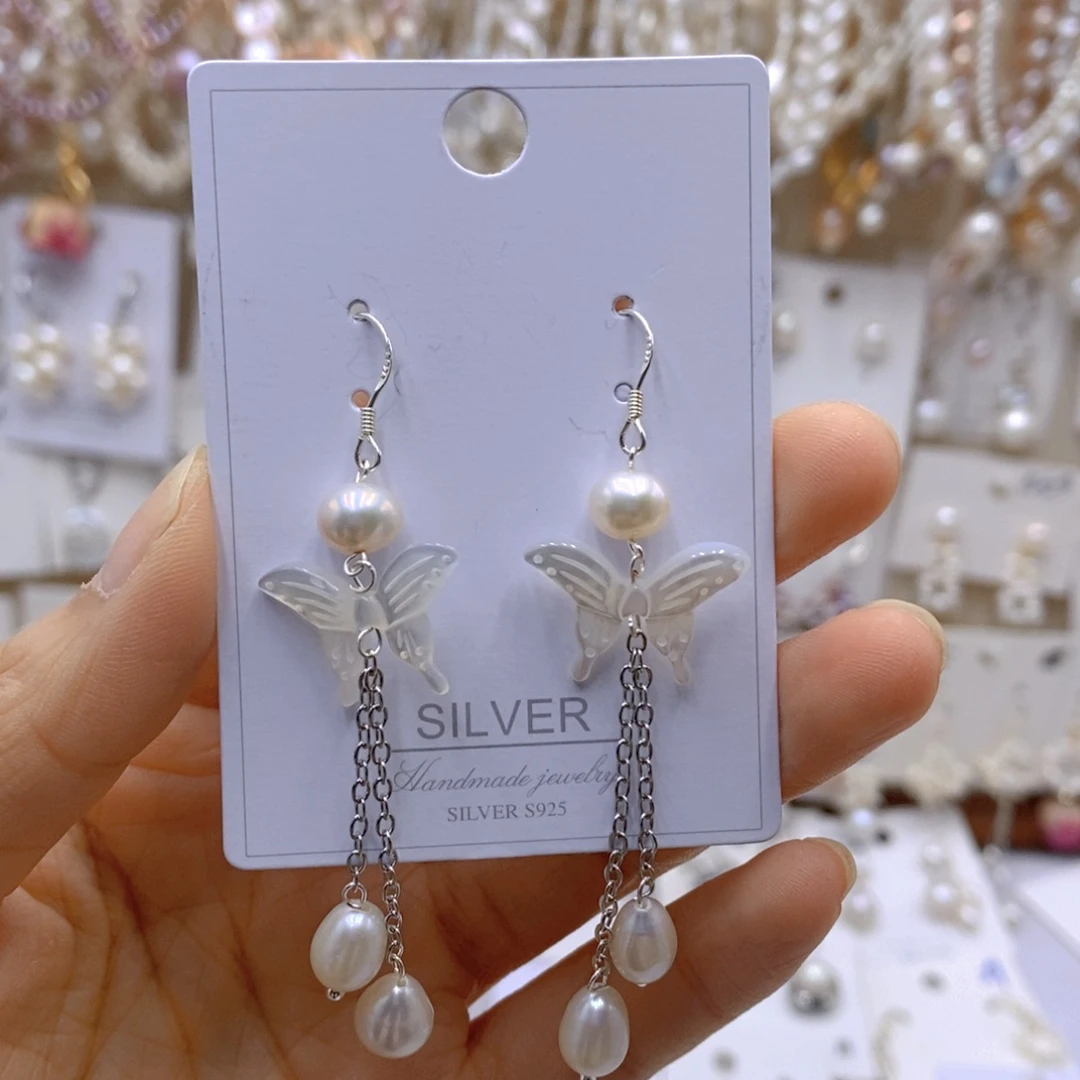 银S925镶嵌淡水珍珠耳饰