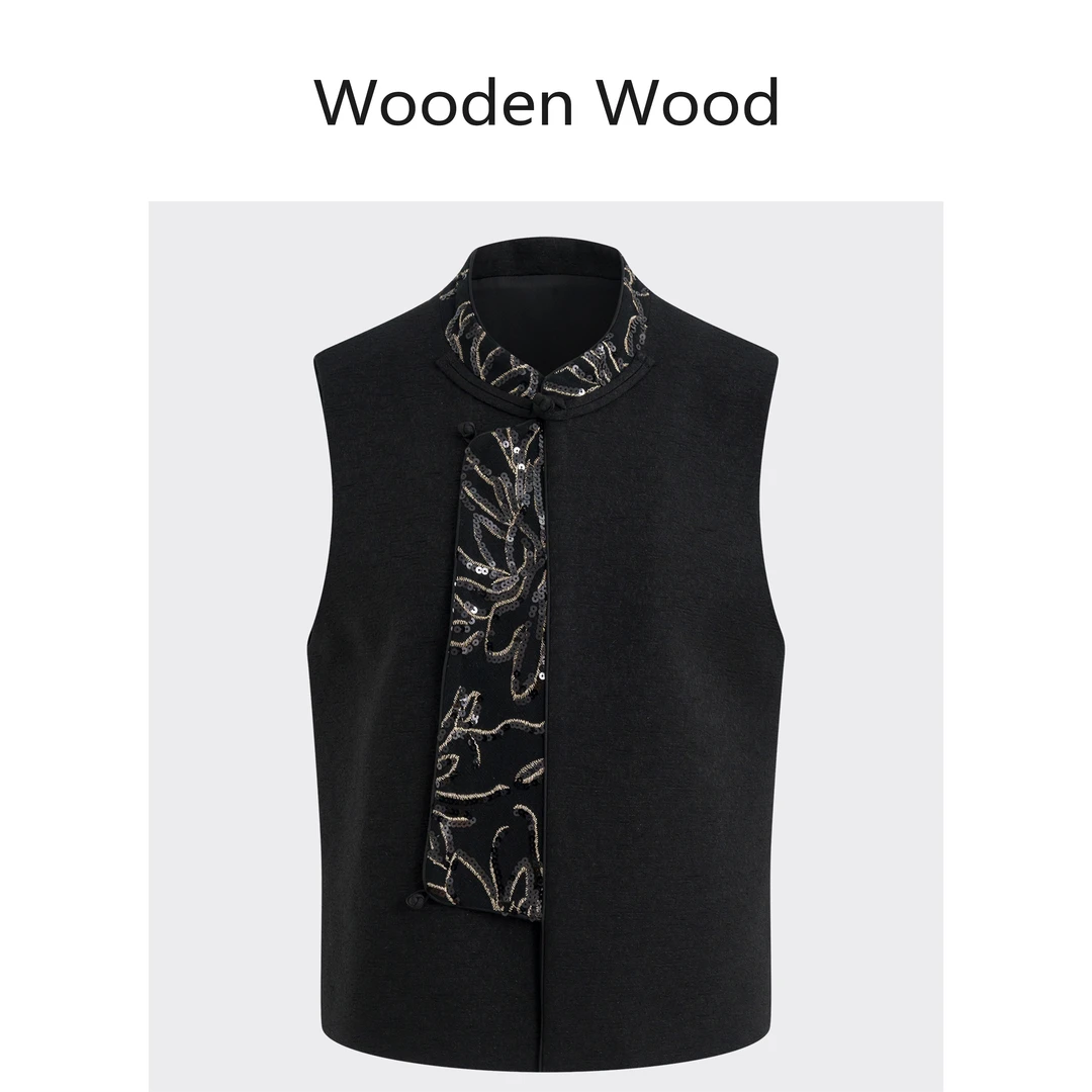 Wooden Wood“金盏鎏香”高端气质重工刺绣珠片小立领马甲W25CS335