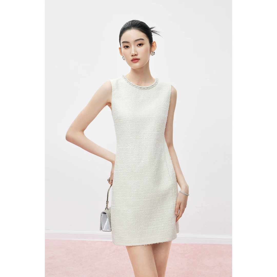 【达人专属】MandyZhang钉珠钻领背心连衣裙女夏短裙子QZ6188