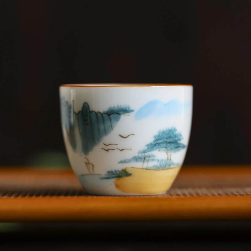 斋居 孤船山水杯-70ml（Q6547）