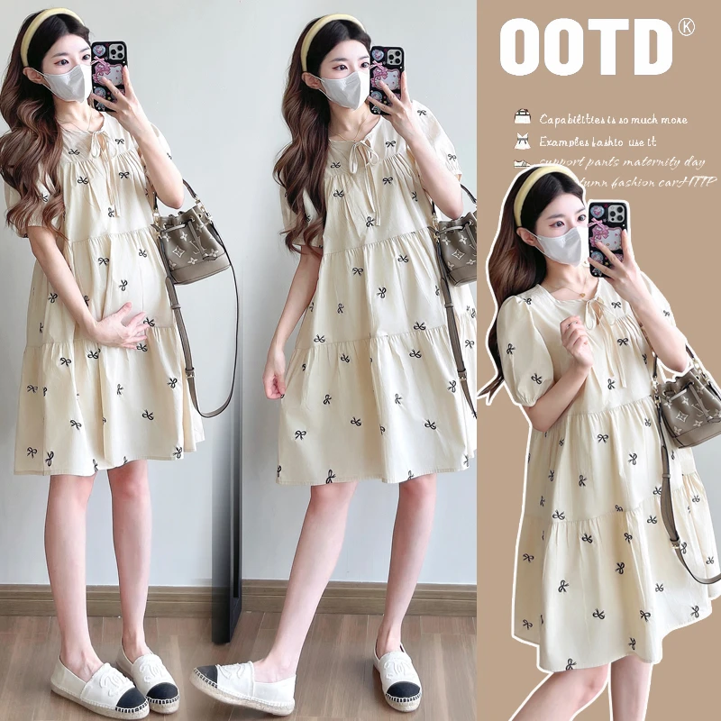 孕妇夏装2025新款孕妇装时尚刺绣潮妈连衣裙夏季高级感宽松A字裙