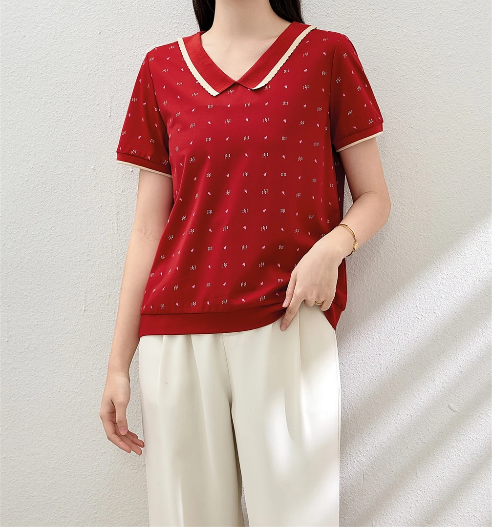 65097夏季新款短袖百搭妈妈装天丝罗马大码宽松T恤洋气女装