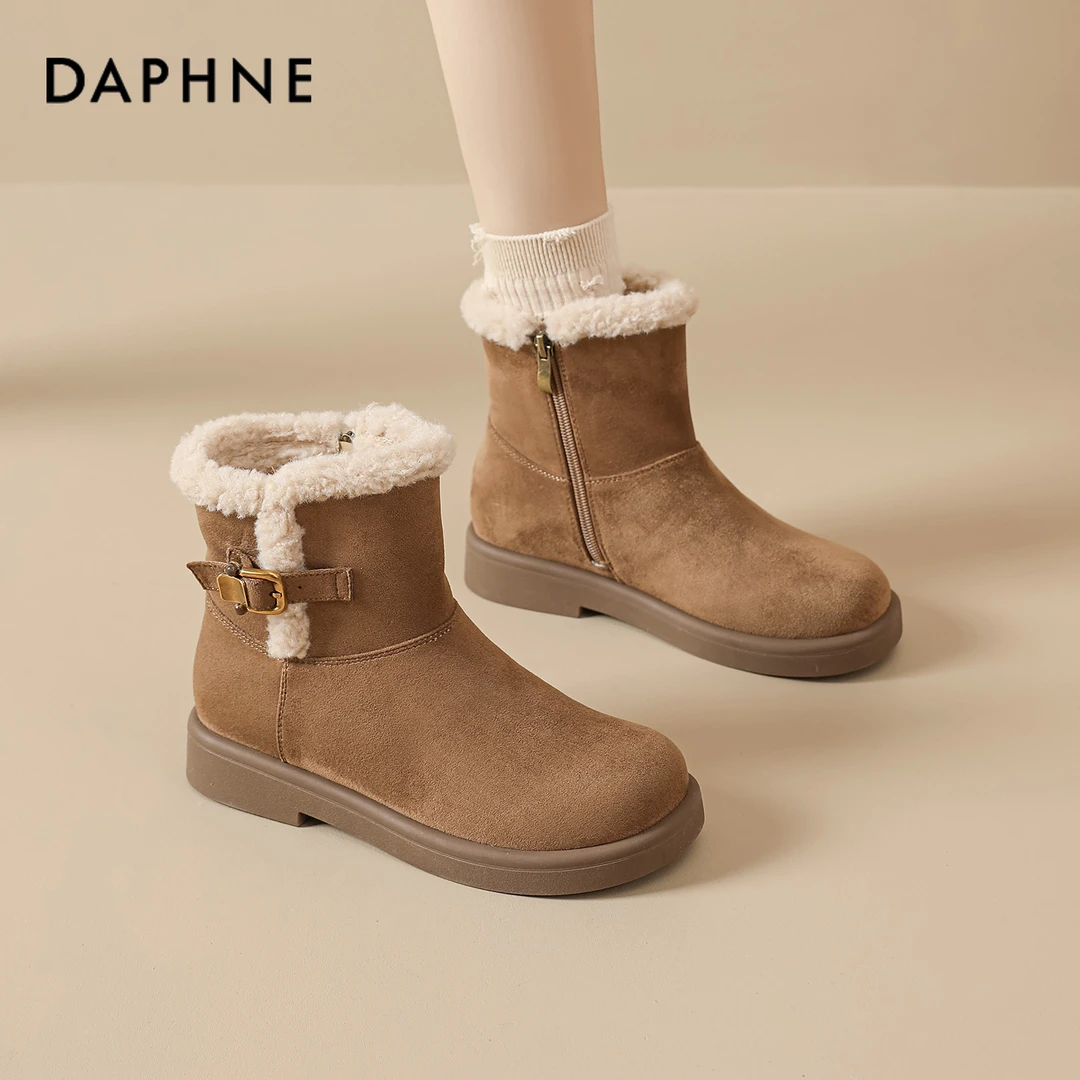 达芙妮雪地靴女款2025新款冬季加绒保暖棉鞋厚底短靴爆款东北外穿