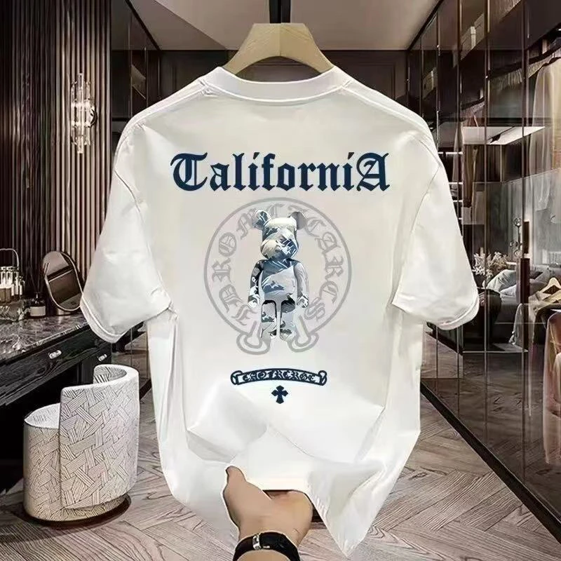 印花潮牌男士短袖夏季新款体恤纯棉T恤百搭上衣宽松圆领休闲重磅