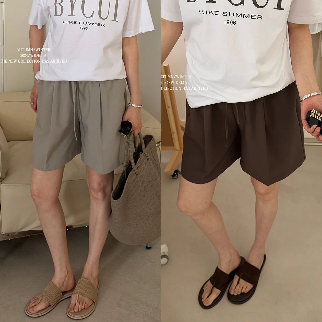 widelia陈姬儿夏季松紧腰系带休闲短裤女直筒显瘦压褶热裤7398