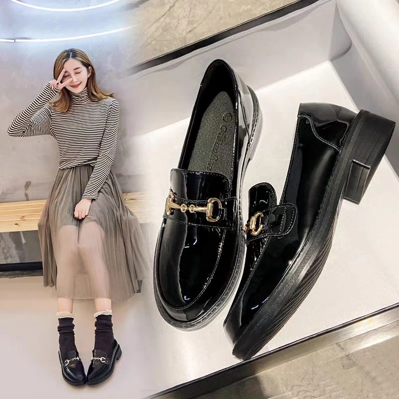 88真皮小皮鞋女乐福鞋新款2025英伦风黑色豆豆平底软底工作单鞋