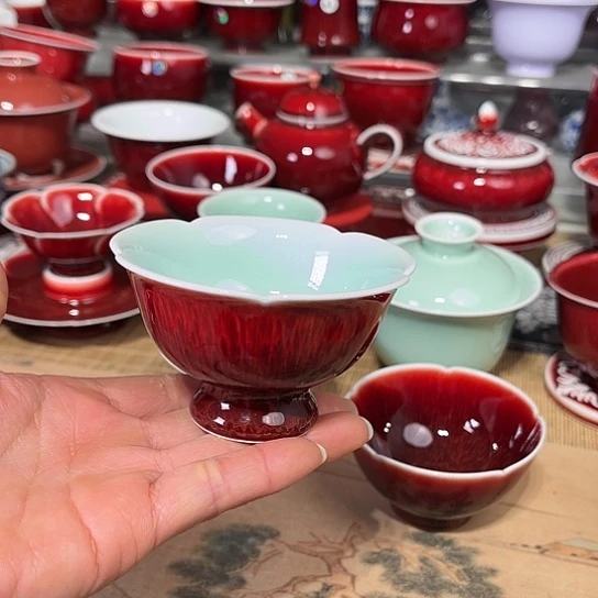 景德镇陶瓷红马坊高脚杯