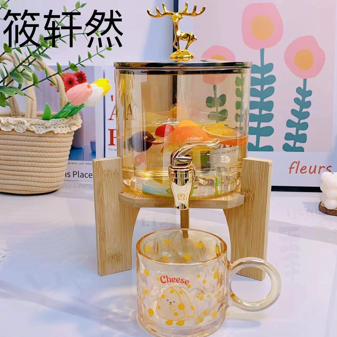 琥珀色果饮桶玻璃耐高温加厚果汁桶大容量凉水壶调酒桶