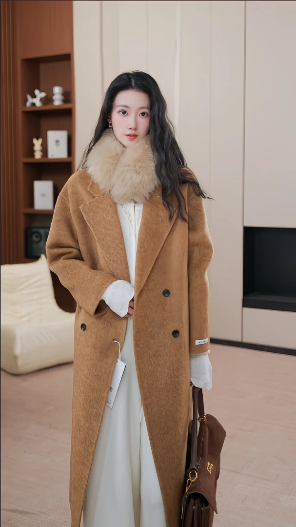 【YUEYUE】冬款双面澳洲绵羊毛长款大衣ABQY074