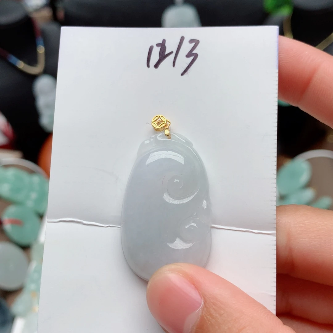 翡翠颈饰银S925镀金镶嵌吊坠