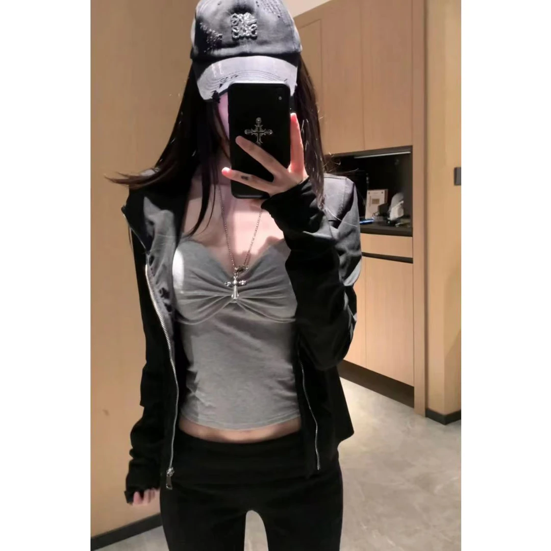 DIIBLACK 纯欲褶皱小心机打底美背带胸垫