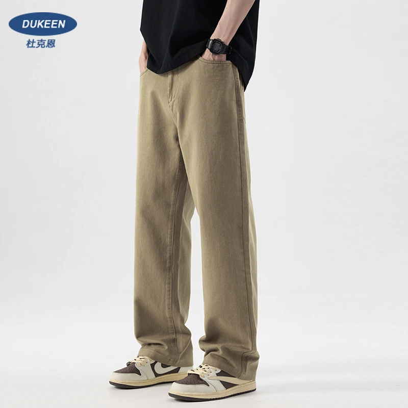 杜克恩纯棉直筒男士秋季裤子新款宽松阔腿休闲裤潮牌工装长裤男