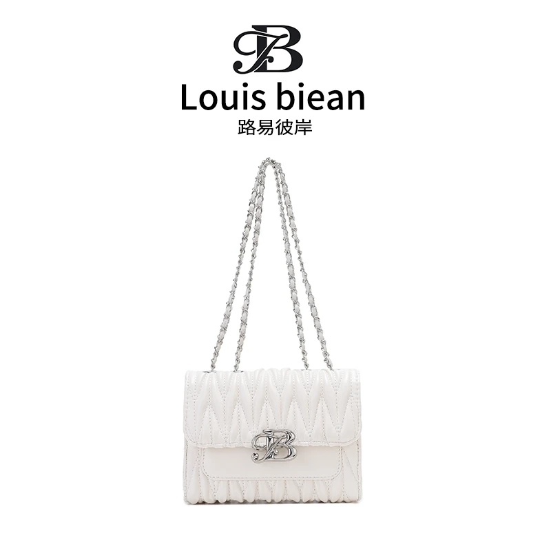 2025新款高级质感褶皱链条包时尚百搭斜挎包小方包8012白色