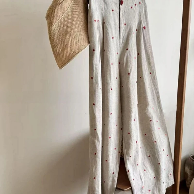 300斤超大码复古休闲爱心刺绣垂感直筒裤初秋男女松紧腰慵懒长裤