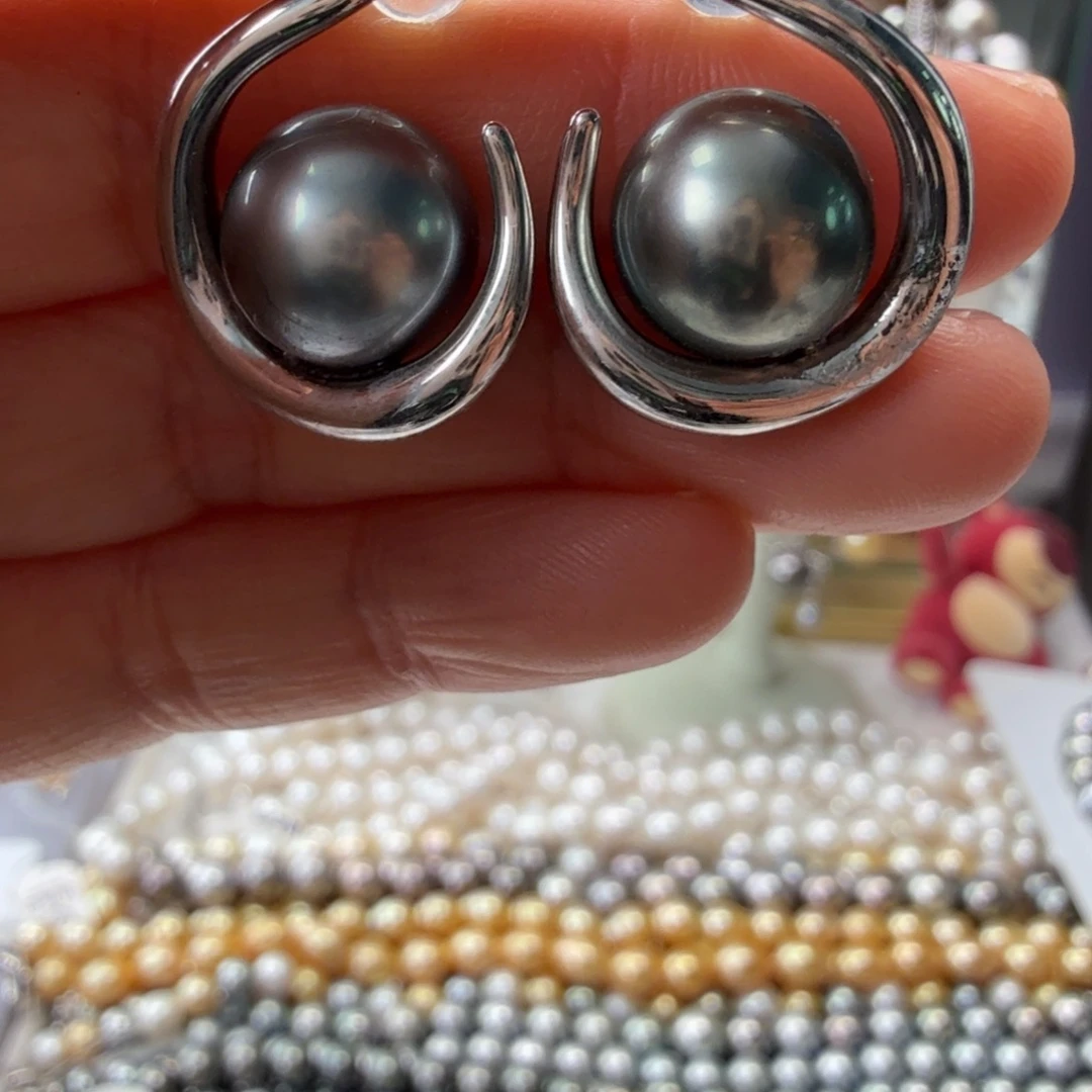 海水珍珠耳饰银S925镶嵌