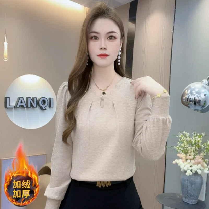 A9051设计感长袖打底衫T恤女冬季新款显瘦减龄洋气百搭上衣
