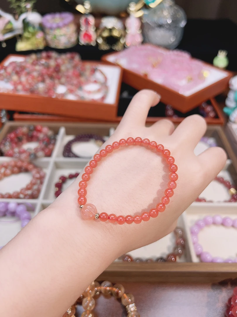 【琮睿】天然正品樱桃红南红玛瑙手串女款转运珠文玩手链