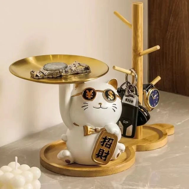 招财猫钥匙收纳摆件托盘进门入户玄关客厅酒柜装饰品乔迁新居礼品