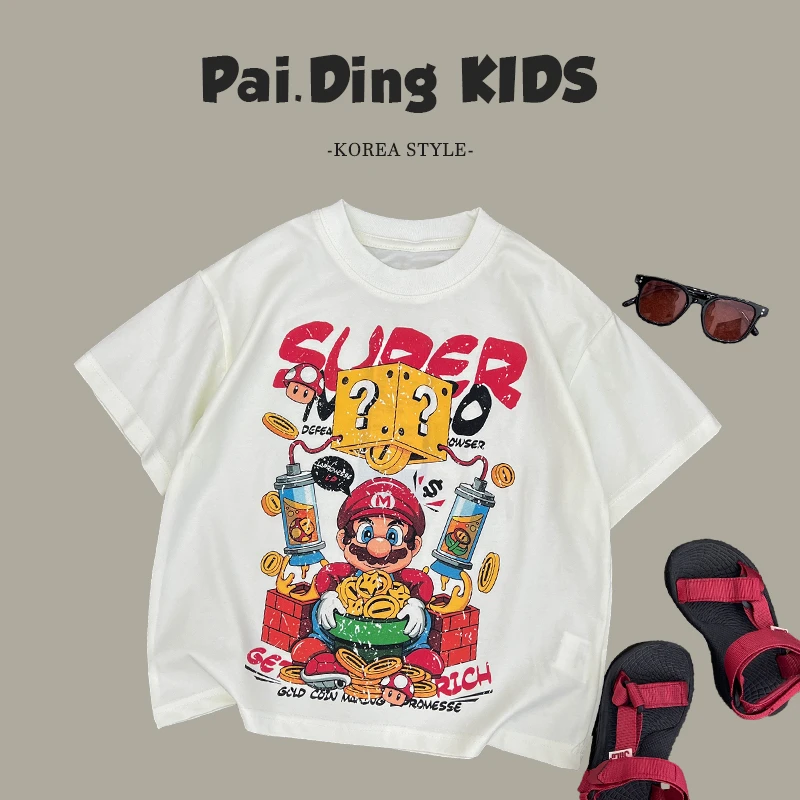 夏装儿童韩版潮流可爱卡通印花宽松套头短袖T恤SJ5965