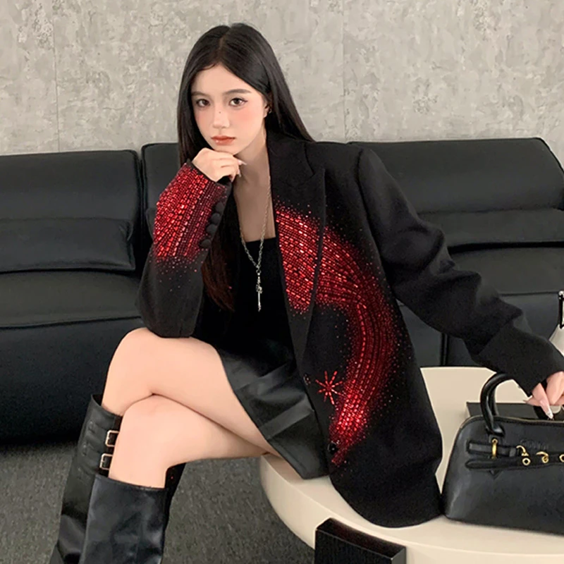 御姐气质烫钻西装外套女重工设计感小众独特超好看高级感宽松西服