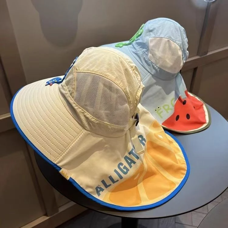 大帽檐儿童防晒帽夏季宝宝帽子遮阳帽男童女童渔夫帽太阳帽披肩帽