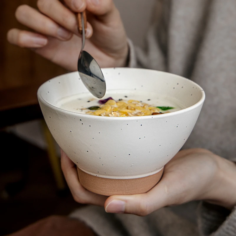 小悠家〖泼墨高脚碗〗5英寸斗笠甜品碗防烫陶瓷米饭碗复古燕麦碗