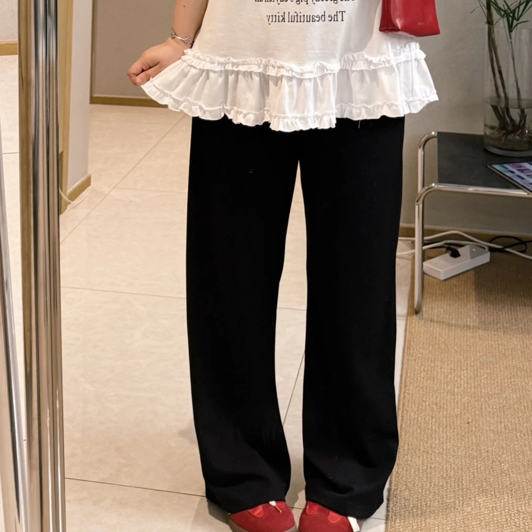 夏天薄款捻丝乱麻显瘦遮肉高腰直筒宽松垂感长裤大码女装微胖mm