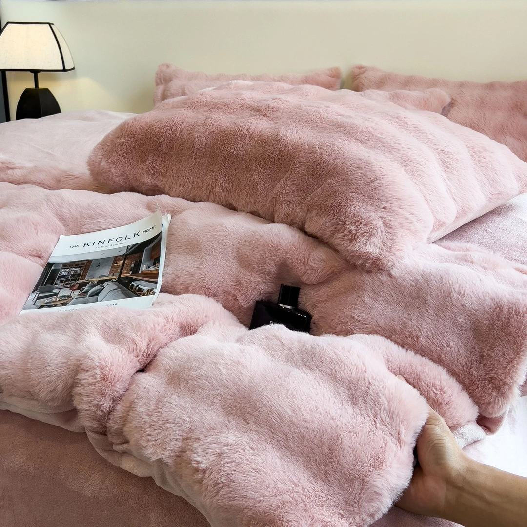 纯色加厚泡泡牛奶绒四件套双面珊瑚绒仿兔绒三件套冬季床单被套