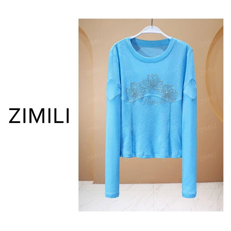【亮哥女装】2025冬季新品法蓝烫钻拼接高弹打底上衣10066-A3