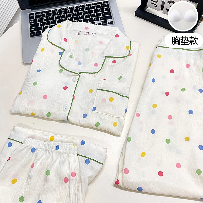 【带胸垫】睡衣女三件套女夏季短袖短裤长裤夏天卡通家居服套装132