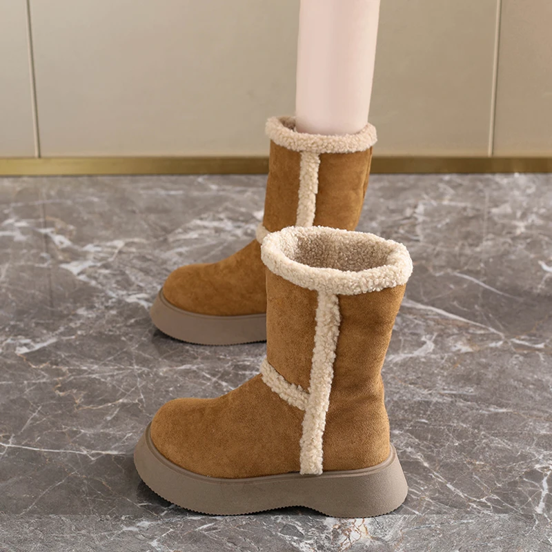 翻筒雪地靴女冬季新款洋气两穿防滑保暖中筒短靴加绒东北大棉鞋子
