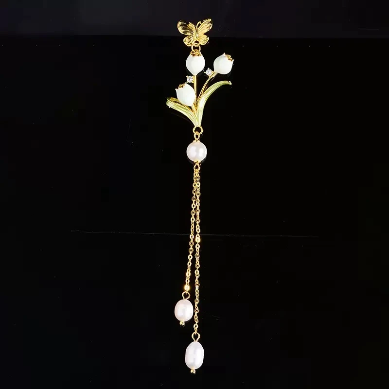 铜珐琅胸针 5636 流苏君子兰 旗袍配饰刺马针胸花古风超仙精致