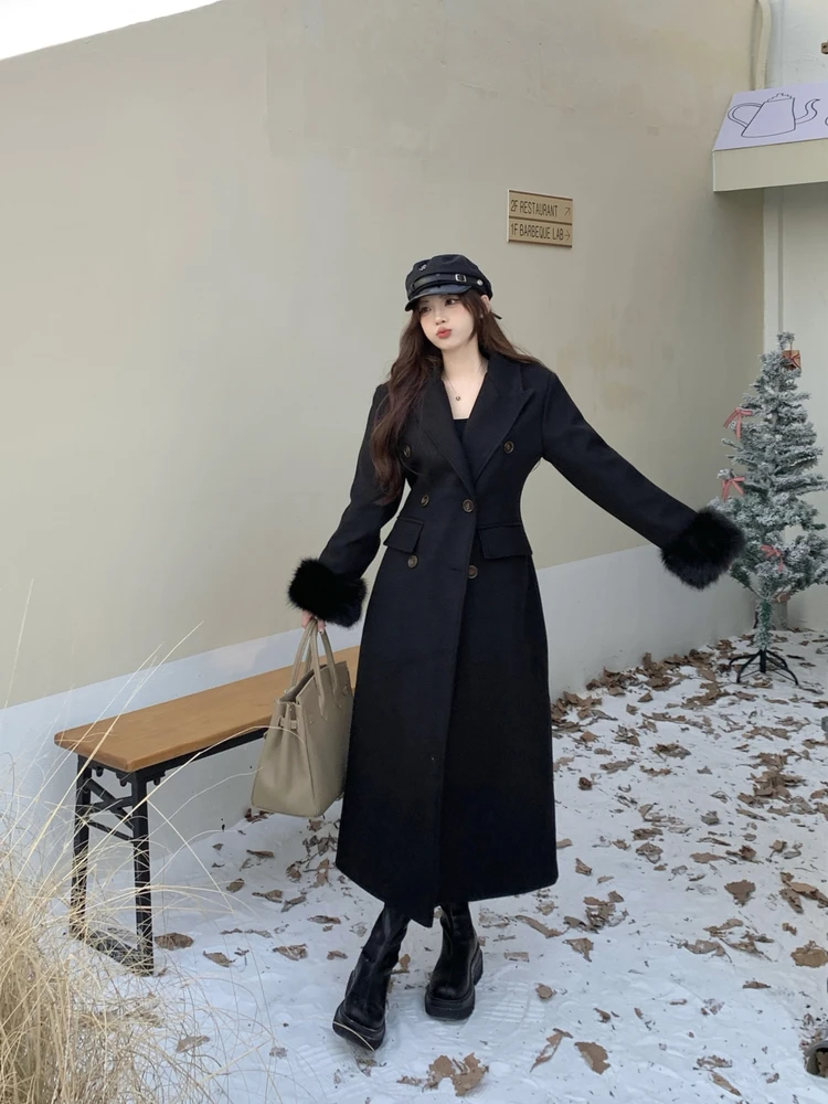 大码女装秋冬赫本风加绒外套女胖妹妹藏肉显瘦中长款韩版毛呢大衣