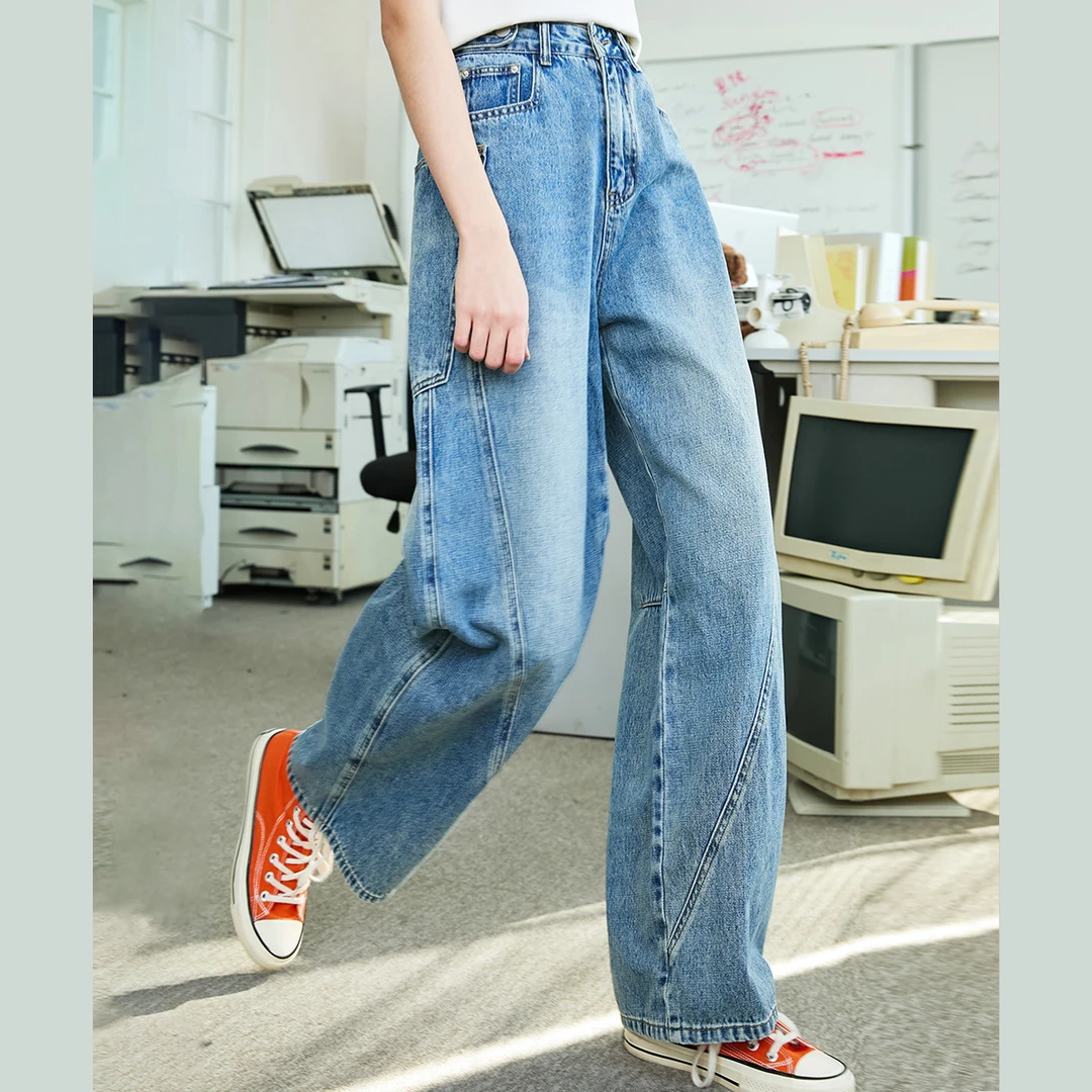 【茉茉专属】美式复古设计感弯刀高街阔腿裤休闲牛仔裤TAXYZ3686