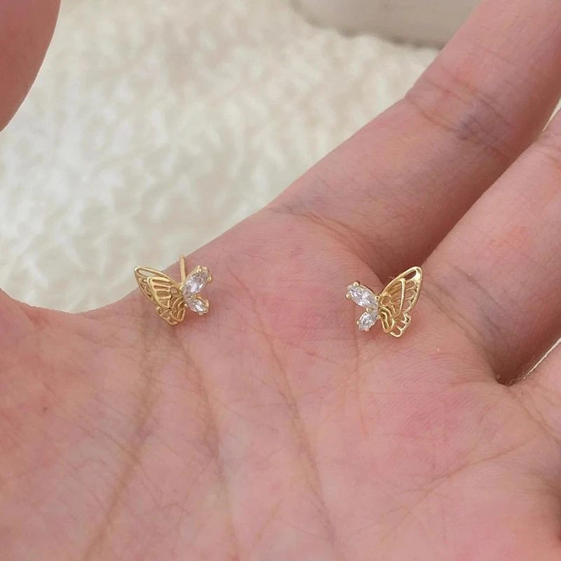 合金亚克力耳饰 金色立体双层镂空蝴蝶耳钉女简约小众设计感耳饰