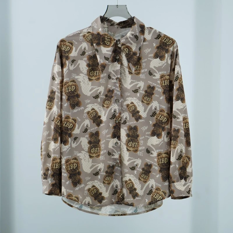 【三C・伊】S569-5  女装时尚春款长袖熊熊衬衫咖色Y22310412C00