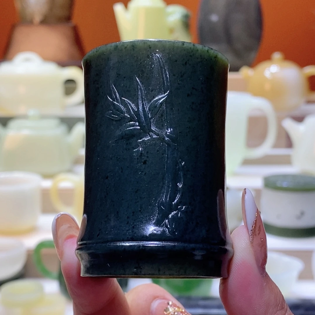 未镶嵌和田玉摆件和田玉青玉竹节杯