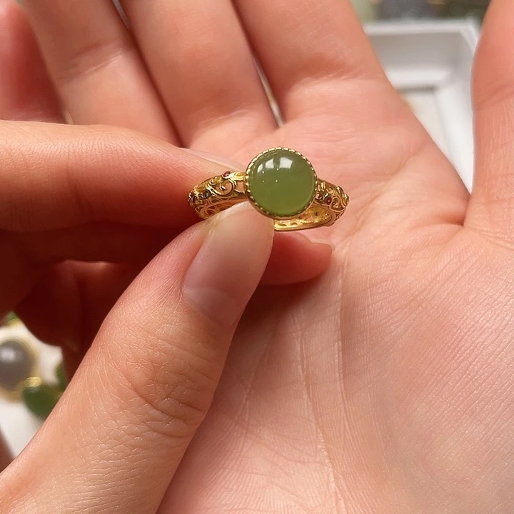 和田玉戒指银S925镶嵌