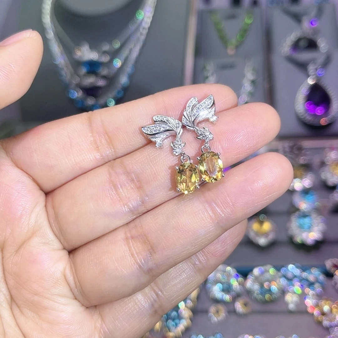 【闪购商品】黄晶耳饰银S925镶嵌耳饰